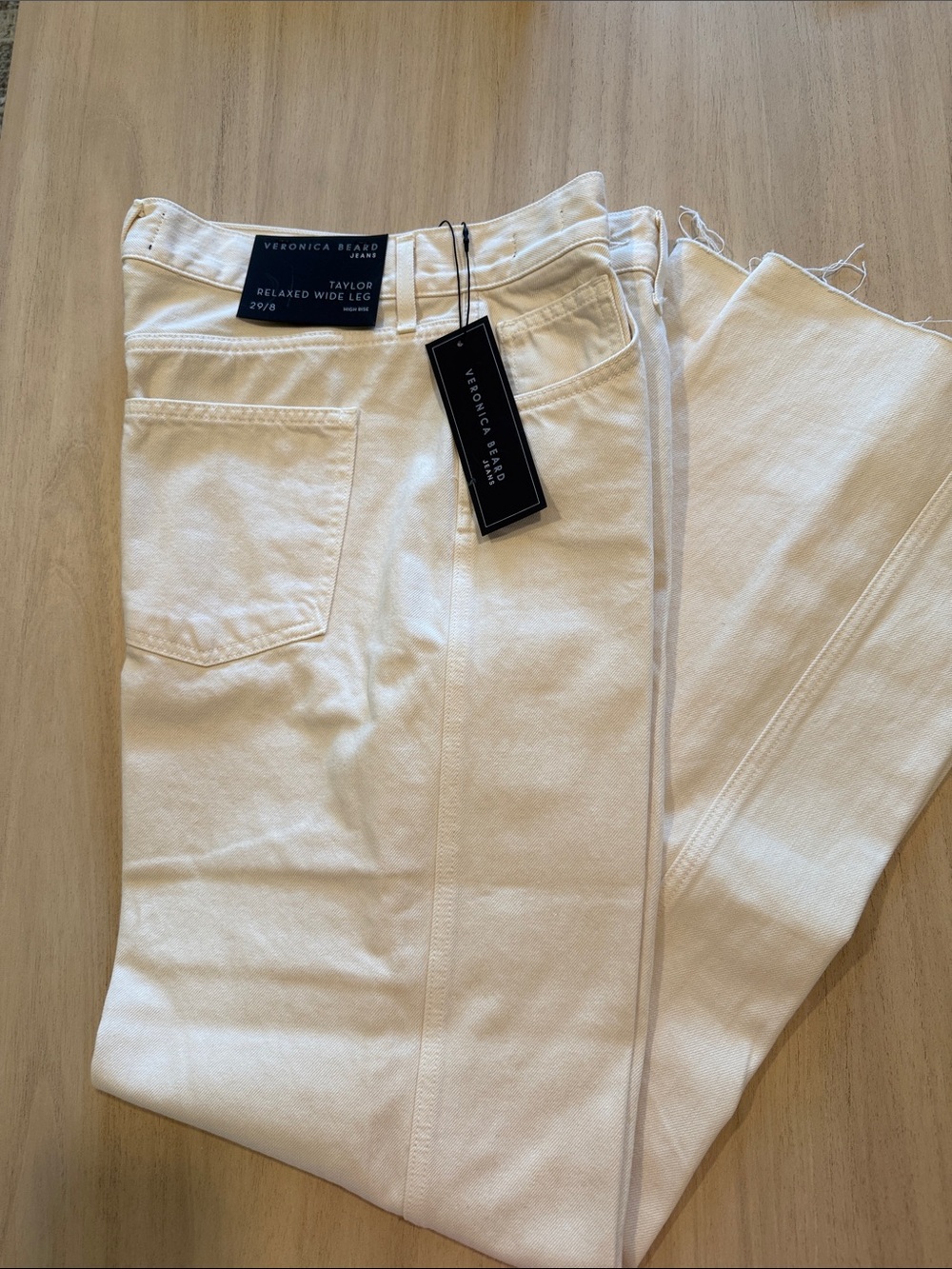 NWT Veronica Beard Taylor Relaxed Wide Leg Jeans Ecru 29 MSRP $298